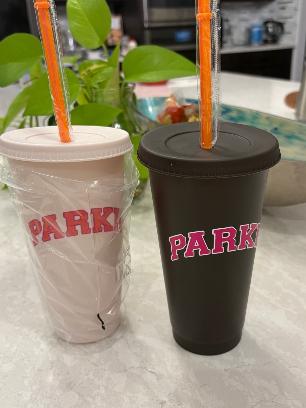 PARKE 1 x White & Orange Reusable Tumbler Cup lid with Orange Straw.